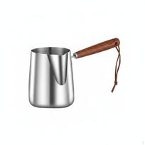 Espresso with Milk Art Pitcher Internal Measurement Markings Stainless Steel Pot Versatile Mini 600ML 316 Wood Handle