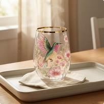 Decorative Glass Tumbler edge Floral Cup Embossed Look Bee Hummingbird
