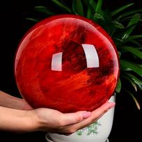 Polished Red Smelting Quartz Crystal Ball, Feng Shui Good Fortune Ornament Healing Red Melting Crystal Sphere 6-7cm raudona