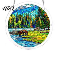 DIY Window Decor Acrylic Puzzle Suncatcher Stained Glass Hanging Ornaments Jigsaw Sun Decorative Catcher Kit for Home Garden Decor Gift F