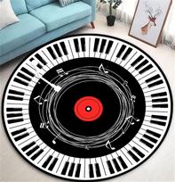 Apvalus kilimas su natomis, juodai baltas apvalus kilimas muzikos mėgėjams, muzikinio dekoro kilimėlis, žaidimų kambariui, bendrabučio dekorui 60cm x 60cm