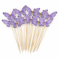 Cake Toppers 10-Piece Purple Butterfly Picks with Gold-Color Details for Birthday Wedding Cupcake Dessert Party Decoration violetinė
