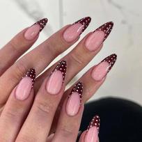 Pack Of 24 Wine Red White Polkas Dot French False Nail Quality ABS Artificial Nail Easy Application for Women Party 1