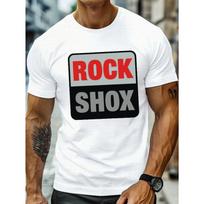European sizes Men'S Casual  ROCK SHOX  Graphic T-Shirt - White Crew Neck, Short Sleeve, Lightweight Summer Top with Bold Red & Black Print S balta