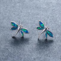 New platinum and blue dragonfly stud earrings cute and sweet animal earrings