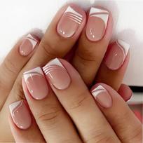 24PCS French Tip Nude Press On Nails, Short Almond False Nails, Reusable Acrylic Kit with Adhesive Tape & File for Women Gift raudona