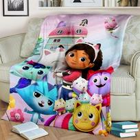 3D Kawaii Gabby's Lėlių namelis Animacinis mergaitės Dovanos Antklodė, Minkšta pledinė antklodė Namams Miegamajam Lovai Sofai Kelionėms Iškylai Dangalas Vaikams 80x120cm(31x47inch)