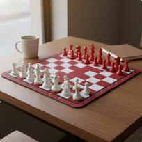 Portable Chess Set Rubber Mat Travel Board Games for Beginners, Students, School, Club Blue Red White