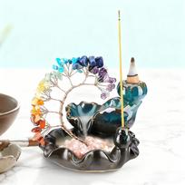 Hot Selling Crystal Tree Incense Burner Ornament Colorful Crystal Phoenix Tail Tree Wealth Tree Ornament One Size citrina