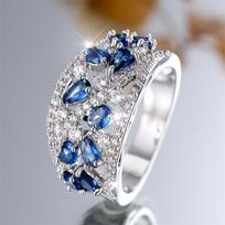 Blue Crystal Zircon Water Drop Stone Engagement Rings For Women Vintage CopperColor Wedding Bands Birthstone Jewelry Party Gift 7