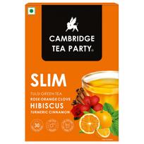Cambridge Tea Party Slim 30 Tea Bags, Hibiscus Clove Orange Rose Turmeric Cinnamon Tulsi Green Tea (immunity booster with natural vitamins, cleanse,