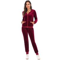 Women Velvet Two Piece Tracksuit Super Soft Stretch Lounge Outfit Relaxed Zip Up Hooded Jacket and Jogger Pants Matching Loungewear Set S