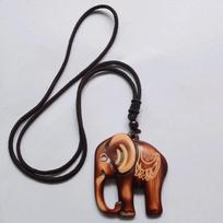 New Ethnic Wooden Elephant Beach Jewelry Sweater Chain Pendant Necklace Clothes Accessories