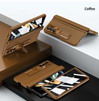 Odinis dėklas su lankstu Samsung Galaxy Z Fold 3 4 Fold4 Fold3 su reguliuojamu laikikliu, pilnos ekrano plėvelės apsauga, prabangus viršelis For Samsung Z Fold 4 kava