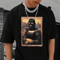 New Summer Men's Fashion T-shirt Funny Mona Lisa Printed Men's T-shirt Top XS juoda