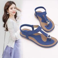 2024 New Summer Women's Sandals Flip Flops Round Toe Low Heel Beach Casual Shoes Rome Fashion Women Slides Ladies Sandals 35 mėlyna