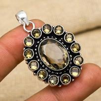 Smoky Topaz Gemstone 925 Sterling Silver Handmade Bohemian Pendant Jewelry 1.85 Inches ruda