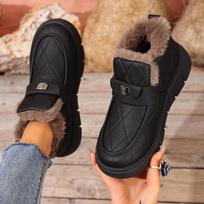 Plus Size Women's Snow Boots with Faux Fur Lining, Chunky Sole Slip-On Winter Shoes, Wide Width Non-Slip Comfort Walking Shoes Arch Support 35 juoda