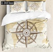 Compass Duvet Cover Set Marine Discovery Art Decorative 3 Pieces Bedding Set with 2 Pillow Shams Twin Full Queen King Size EU Single(135*200cm)3pcs