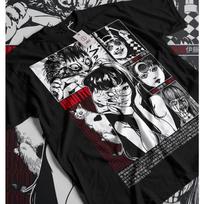 Junji Ito Uzumaki Marškinėliai Siaubo Japonija Guro Anime Juokingi Juodi Marškinėliai Tee Visų Dydžių(1) S juoda