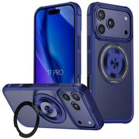 360° Ring Case - BOOLING - for iPhone 17 Pro - Silicone and PC with Rotating Magnetic Stand - Blue mėlyna