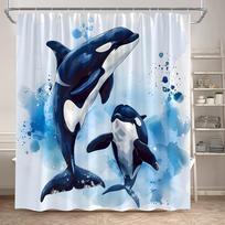 Dynamic Orca Whales Shower Curtain - Water-Resistant Fabric For Bathroom - Perfect For Ocean And Marine Lovers W60H190(CM)-1 Pcs