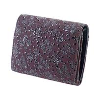 Inden Bill Compartment Coin Purple with Black Rose [Inden-ya] Bi-fold Wallet, H, Box-type Purse, Deerskin, Lacquer, Pattern, 2204-06-176