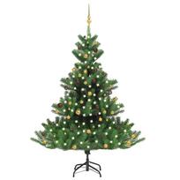 vidaXL Dirbtinis normandiškas kėnis su LED/žaisliukais, žalias, 210cm