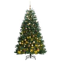vidaXL Kalėdų eglutė su šarnyrinėmis šakomis/LED/žaisliukais, 210cm