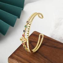 Fashionable and Luxurious Double-layer Hand-decorated Stone Four-leaf Clover Bracelet One  Size(18CM~21CM)