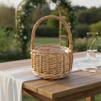 Round Wicker Basket with Handle Rustic Style Flower Girl for Wedding, Party S Princess Basket