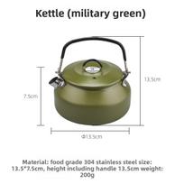 Large Capacity  Outdoor Teapot Set Pot Cover 0.8L Portable Travel Camping Modern Cookware žalia