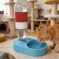 Pet Water Dispenser Automatic Flow Control Dog and Cat Waterer Adjustable Stopper Prevents Overflow Easy Clean Space Saving mėlyna