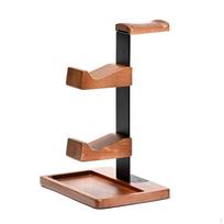 Wooden Headphone Controller Stand Space Saving Gaming Gear Storage Rack Universal Compatibility