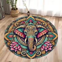 Mystic Blue Evil Eye Mandala Round Area Rug, Soft Non-Slip Indoor Outdoor Floor Mat for Living Room and Bedroom Decor 60cm x 60cm