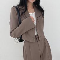 Women Korean Style Two Piece Business Suit Solid Color Notched Lapel Blazer Jacket Matching Pants Business Casual Office Wear Two Piece Set XXS