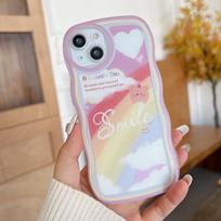 Skaidrus Wave Edge dažytas silikoninis dėklas, skirtas Xiaomi Redmi Note 12 11 10 Samsung A54 A24 A14 iPhone 14 15 13 Funda Tulips Bunny Bear Rainbow Cover Infinix Hot 10 (X682)