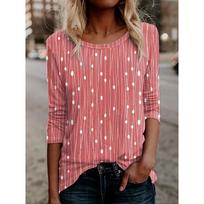 Spring Summer Women Fashion Polka Dot Printed Casual Long Sleeve T-shirt Round Neck Female Pullover Tops Basic Tees S