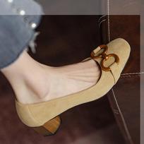 Fashion Spring Pumps Fasion French Retro Square Toe Brushed Metal Thick Medium Heels Boat Female Professional Shoes Mujer women shoes 34 abrikosas
