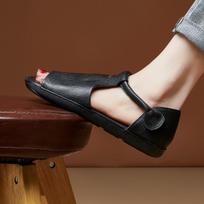 Flat Sandals Women Summer New One Strap Velcro Open Toe Sandals 35 juoda