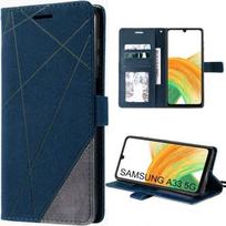 Card Holder Case for Samsung A33 5G, Leather Effect Flip Case - Navy Blue