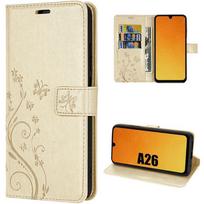 Case for Samsung Galaxy A26 5G - BOOLING - Shockproof Protection Golden PU Leather Floral Embossed Pattern auksas