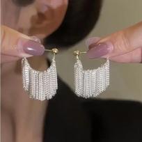 Trend Unique Design Long Tassel Earrings Light Luxury Metal Chain Tassel Hanging Earring  Female Fashion Jewelry Party Gift gray