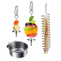 Bird Food Holder Cage Feeder Toy Parrot Stainless Steel Food Bowl Hanging Skewer for Fruit Treat for Lovebird Conure 1