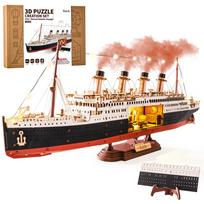 Rolife 3D Wooden Puzzle Titanic Model with LED Lights Ship Model for Interior Atmosphere Craft DIY No Glue Time Educational Suitable for Middle Ages