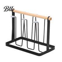 Space-saving Cup Rack Iron Drying with Wood Handle & Drip Tray Baby Bottle Hygienic Dryer Holder Space-Saving Countertop Organizer for Mugs A beige