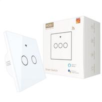 Tuya Moes Glass WiFi Wall Touch Panel Smart Light Switch 2 Gang RF Wireless  Muilti-Control Compatible with Alexa Google  Home 86mm*86 mm&Eu Standard balta