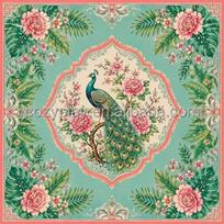 Vintage Peacock Peony Floral Printed Mahjong  Anti Slip Noise Reduction Mahjong Game Table Pad 80*80cm