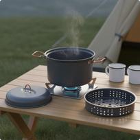 Camping Steam Cooker Large Capacity Portable Steaming Pot versatileUse Aluminum Alloy for 4.5L