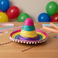 Tassel Sombrero Festive Colorful Woven Party Costume Hat for Families, Kids, Carnival, Multicolor with Ball